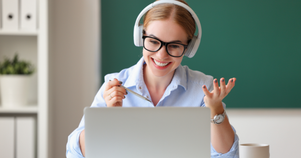 Online teacher with headphones